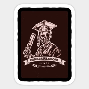 illustration graduation skeleton with ribbon lettering Sticker